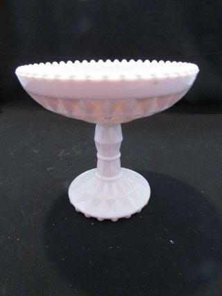 Shell Pink Milk Glass Footed Candy Dish Bowl Dish By Jeanette Co 50s 5.  1/2 Tall