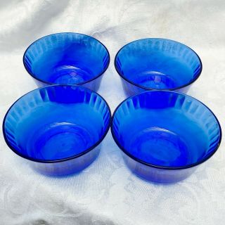 4 Piece Set Vintage Colorex Brazil Cobalt Blue Glass Ribbed Straight Side Bowls