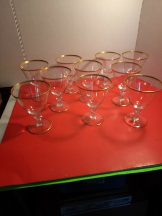 Vintage Set Of (10) Elegant Crystal Gold Rimmed Wine/water Glasses Ex 5.  5 In
