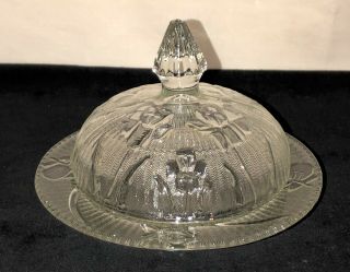Jeannette Iris Crystal Butter Dish W/cover