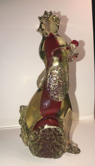 Vintage Murano Style Italy Art Glass Poodle Dog Figurine Green With Red Core