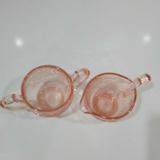 Indiana Depression Glass Pink Etched Floral Design Open Sugar Bowl and Creamer 3