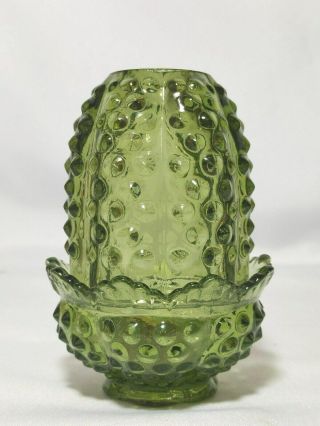 Vintage Fenton Glass Hobnail Colonial Green Fairy Courting Candle Lamp Tea Light