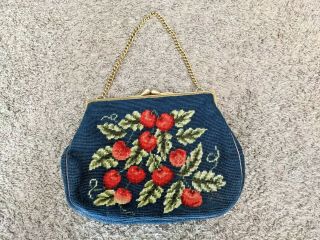 Vintage Christine Custom Bags Detroit Needlepoint Floral Purse Cherry Cherries