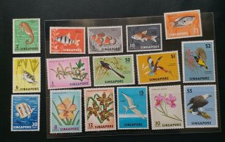 Singapore 1962 1c To $5 Sg 63 - 77 Sc 53 - 59 62 - 69 76 Fish Birds Set 16 Mnh