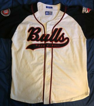 Vintage 90s Starter Nba Chicago Bulls Baseball Jersey Shirt White Black Size Xl