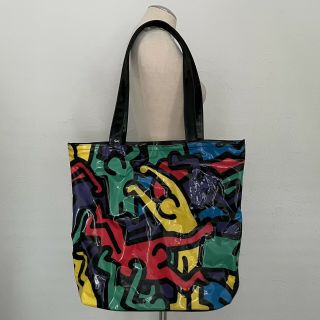 Keith Haring " Doubles " Vintage Tote Bag Playboy Rainbow Dancing Figures 90s Zips