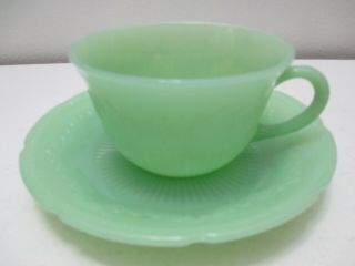 Vintage Fire King Glass Alice Cup & Saucer Set Jade - Ite Green