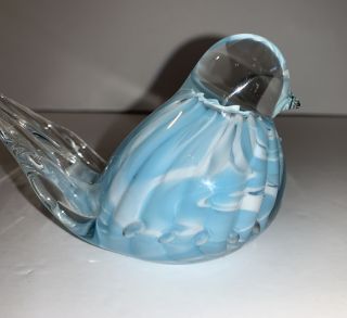 Vintage Summer Sky Blue White Swirled Art Glass Bird Paperweight Joe St.  Clair
