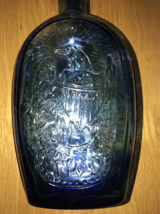 VINTAGE Cobalt Blue Franklin Glass Bottle Clipper Ship Eagle Shield TWD WHEATON 2