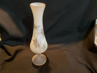 White Satin Frosted Glass Pedestal Vase Flower Italy Norleans Hand Blown