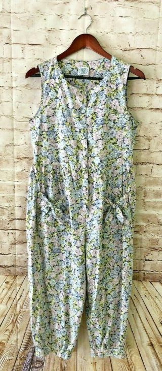 Vintage Laura Ashley Pink & Blue Floral Print Cotton Romper Jumpsuit Pristine