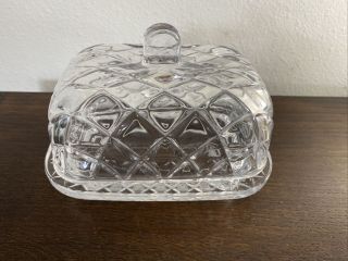 Vintage Squares Rectangular Cut Pressed Glass Cream Cheese Or Butter Dish