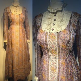 1970s Gunne Sax Style Cotton Voile Prairie Boho Dress