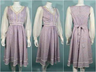 Lavender Prairie Cottagecore Gunne Sax Style Dress,  Corset Lace Up Midi Dress