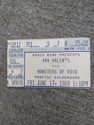 Van Halen 1988 Monsters Of Rock Ticket Pontiac Silvedome June 17th