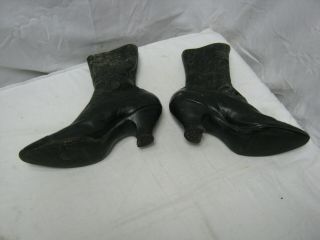 Antique Victorian Ladies Black Leather High Top Button Boots Size 6 Or 7 (?)