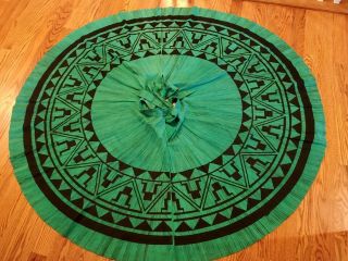 Rare Lavable Vtg 50s Emerald Green Black Aztec Full Circle Skirt - Waist 26 "