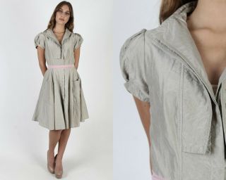 Oscar De La Renta Dress 1950s Inspired Full Skirt Pockets Grey Silk Mini Sz 8