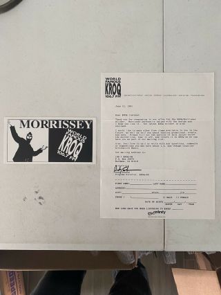 Morrissey Sticker - 1991 - World Famous Kroq Los Angeles - Promo Kill Uncle