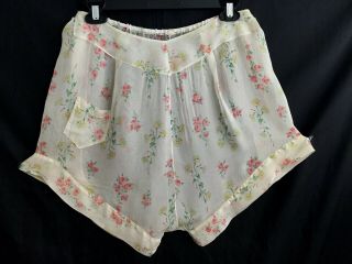 Vintage 1920s 1930s Silk Tap Pants Sheer Floral Lingerie Step In W Tiny Pocket