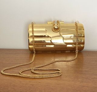 Glam Vintage 80s Solid Brass Gold Tone Clamshell Evening Bag Clutch Purse Myer