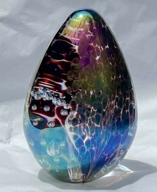 Glass Eye Studio Ges 94 Art Glass Paperweight Vintage Iridescent Purple Blue Egg