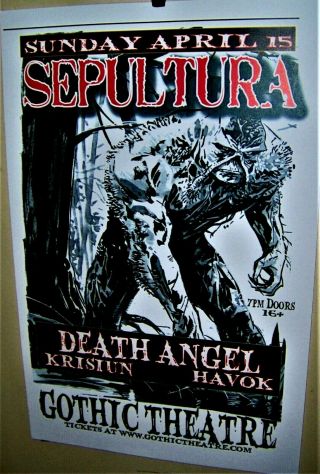 Sepultura And Death Angel In Concert Show Poster Denver Co Swamp Thing Art Cool