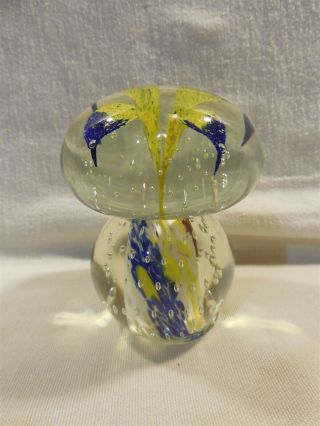 Vintage Murano Style Art Glass Mushroom Controlled Bubbles Paperweight 4 1/4 "