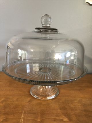 Vintage Glass 2 Piece Footed Cake Set