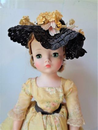 1957 Madame Alexander Cissy Doll in 2120 Yellow Dress (No Cameo) Black Hat 2