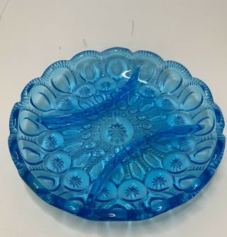 Le Smith Moon And Stars Blue 8.  5 " Three Section Divided Relish Dish