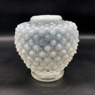 Vintage Fenton Glass White Opalescent Hobnail Powder Jar Vase 4 "