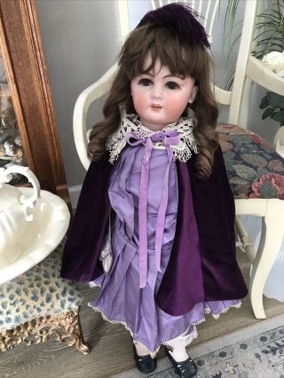 Antique 30 " French Bisque Jumeau Doll On Body With Human Hair Wig