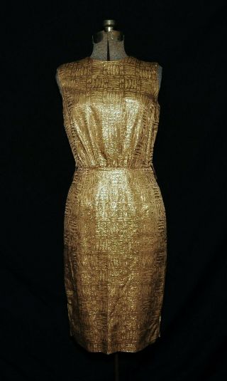 VTG 60 ' s Candi Jones California Gold Brocade Sleeveless Sheath Party Dress S/M 2