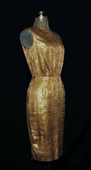 VTG 60 ' s Candi Jones California Gold Brocade Sleeveless Sheath Party Dress S/M 3