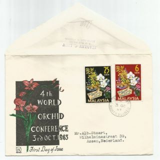 Malaysia 1963 Orchid Set On Private Fdc,  Frm B.  N.  Borneo To Holland @31c Rate