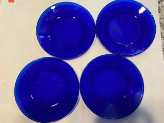 Cobalt Blue Glass Dinner Plates 9 7/8 " Wide Unmarked Set 4 Vintage Euc