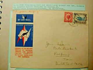 1934 1st Flight Gb Uk Kedah To Koepang Timor Nederland Indies W99.  8 $0.  99