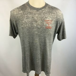 Vintage 80s 90s Paper Thin Rayon Tri Blend Gray Distressed Trashed T Shirt 1988