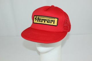 Vtg Deadstock Ferrari Patch Red Snapback Trucker Hat Cap