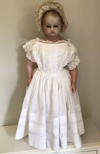 Antique English Poured Wax Doll With Antique Clothing 20 Inches