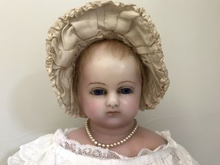 Antique English Poured Wax Doll With Antique Clothing 20 Inches 2