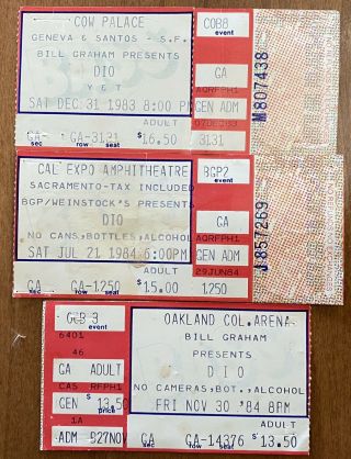Dio 3 Concert Ticket Stubs (1) 1983 (2) 1984 Tour San Francisco Bay Area