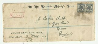 (w127) Gilbert & Ellice Islands – 1912 Registered Cover To England