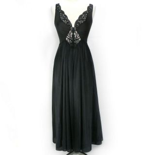 Vintage Olga Black Lace Full Sweep Skirt Long Nightgown Medium 92270