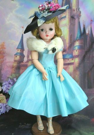 Vintage 1950 Madame Alexander Cissy Doll Tagged Blue Dress Hat Blonde Blue Eyes