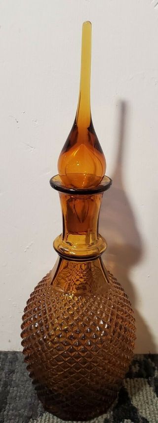 Vtg Mcm Viking Rainbow Glass Amber Art Glass Genie Bottle Decanter Stopper Epic?