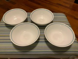 Set Of 4 Corelle Country Cottage Soup Cereal Bowls 6 1/4 " Green Blue Rim Band