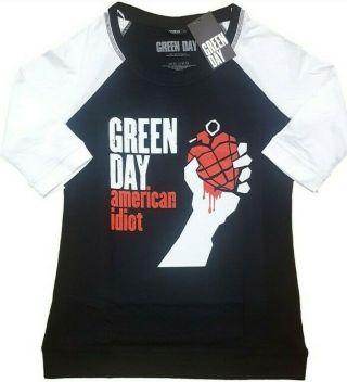 Green Day Large Shirt American Idiot Band Logo Official Raglan 3/4 Sleeve Women